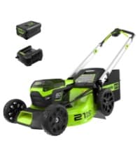 Greenworks 60V 21” Cordless (Push) Lawn Mower (LED Lights + Aluminum Handles), 5.0Ah Battery and Rapid Charger