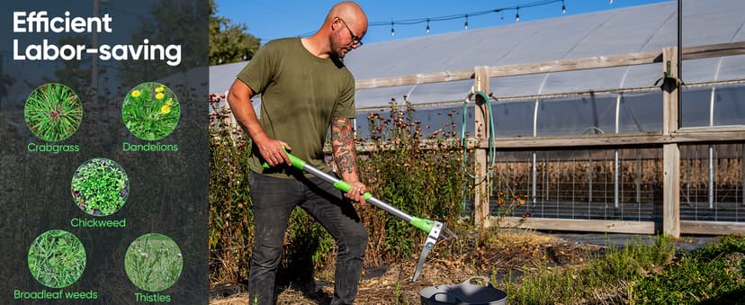 Grootpow WP5 Heavy Duty Weed Puller Tool, Stand Up Dandelion Weeder with 40" Handle, 3 Claws & Fiberglass Foot Pedal, Weeding Tool Made with Cast-Iron, Easily Remove Weeds Without Bending or Kneeling