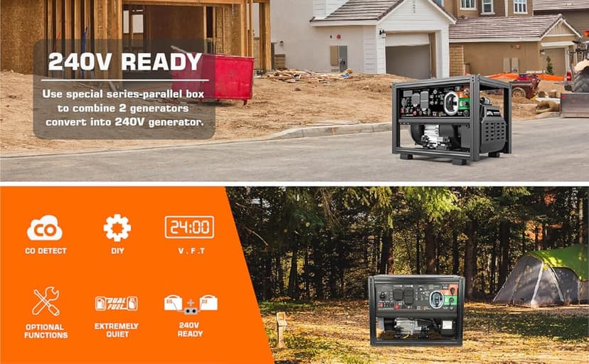 GENMAX DIY Open Frame Dual Fuel Inverter Generator, 4000W ultra-quiet 145cc engine,with Parallel and Series Capability with CO Alert, Ideal for Construction Job & Home backup power EPA Compliant