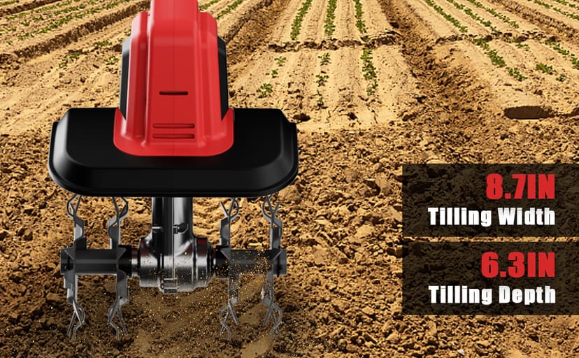MaxMore Cordless Tiller Cultivator Compatible with Milwaukee 18V Battery (Tool Only), Electric Garden Rototiller with 48 Steel Tines, 8.7" Tilling Width, 6.3" Depth for Gardening, Soil Turning