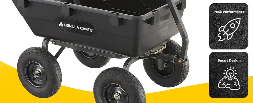 Gorilla Carts Heavy Duty Poly Utility Dump Wagon Garden Cart w/Pneumatic Tires, 6 Cu Ft - 1200 lb Capacity Outdoor Wheelbarrow for Yard, Landscaping & Gardening, Lawn Tractor or ATV Towable