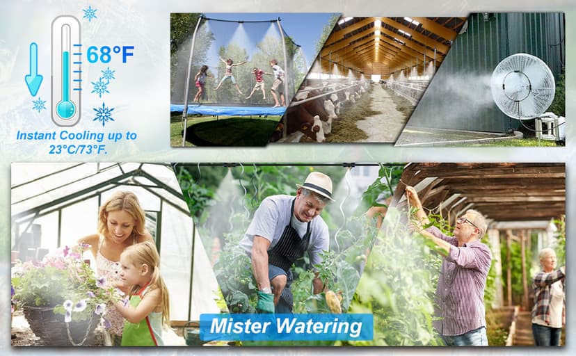 GOXAWEE Misting System, 75FT (23M) Misting Line + 28 Brass Mist Nozzles + Brass Adapter(3/4"), Misters for Outside Patio Cooling Outdoor Garden Greenhouse Trampoline for Waterpark