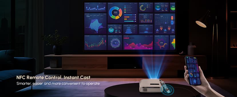 Ultra HD 4K Movie Projector for Home Theater, High Bright 1580 ANSI Lumens Smart Daytime Projector with Max 300" Display, HDR10+ Daylight NFC WiFi6 Bluetooth RJ45 LAN 2G+32G Gaming Projector