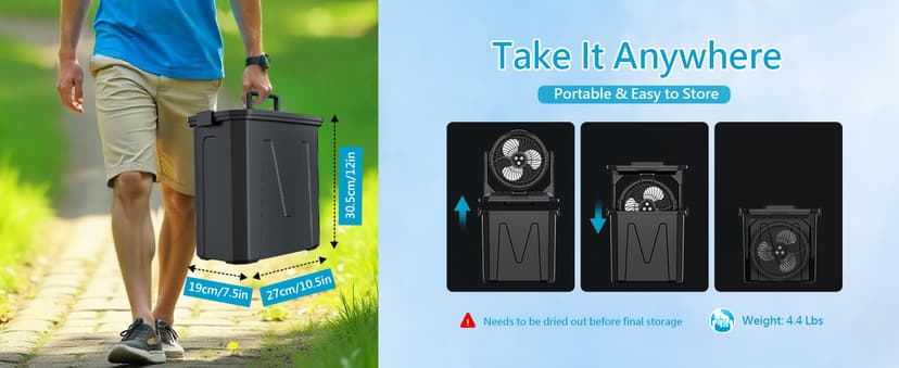 GHORA Portable Misting Fan with Remote,Camping Fan with 20000mAh Rechargeable Battery,9L Water Tank,4 Speed Levels,4 Spray Modes,RGB Lights for Fishing,Travel,Garden Parties,Outdoor Indoor Cooling