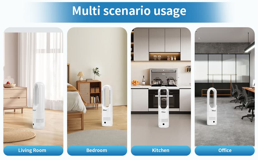 Oscillating All Season Bladeless Fan, 1400W Space Heater & 40W Cooler Fan Combo with Remote,Installation Free Quiet Fan,Tip-Over Switch80°Oscillating, 8 Speeds, 9H Timer,22 inch