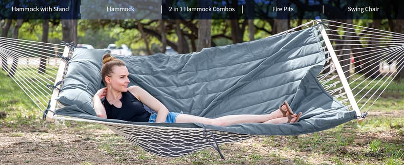 SUNCREAT Hammocks Traditional Rope Double Hammock with Hardwood Spreader Bar and Carrying Bag, 450 lbs Capacity, Natural