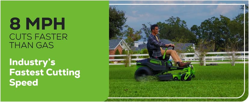Greenworks 60V 42” Cordless Electric CrossoverZ Zero Turn Riding Mower, (4) 8.0Ah Batteries and (2) Dual Port Turbo Chargers