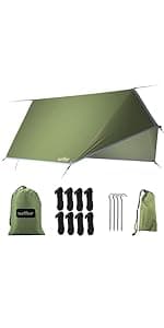 Sunyear Hammock Camping with Rain Fly Tarp and Net, Portable Camping Hammock Double Tree Hammock Outdoor Indoor Backpacking Travel & Survival, 2 Tree Straps,100% Waterproof