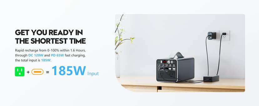 300W Portable Power Station, 299.7Wh Power Bank with AC Outlet, Dual Way 65W PD/USB-C Port, Laptop Charger Battery Pack Power Supply, Solar Generator for Camping Home Emergency