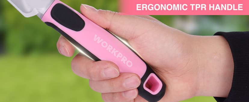 WORKPRO 5PCS Garden Tool Set, Powder Coating Compact Aluminum Gardening Tool Set with Repotting Mat, Outdoor Garden Hand Tools, Ideal Gardening Gift, Pink