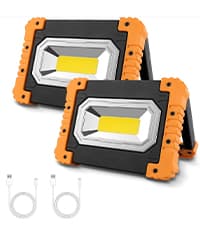 40W Rechargeable Work Light with Tripod Hole, 2400LM LED Work Light Battery Powered, Waterproof Portable Work Light Cordless Job Site Lighting 180° Rotate for Garage Camping Car Repairing 2 Pack