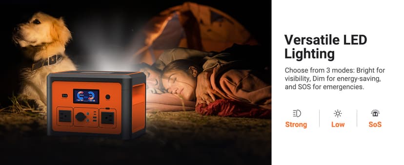 Portable Power Station 665.6Wh, Peak 1800W Solar Generator with UPS Battery Backup & Surge Protector, Portable Generator for Home Use, Camping, RV, CPAP, 10 Outlets with Bluetooth Speaker & LED Lights