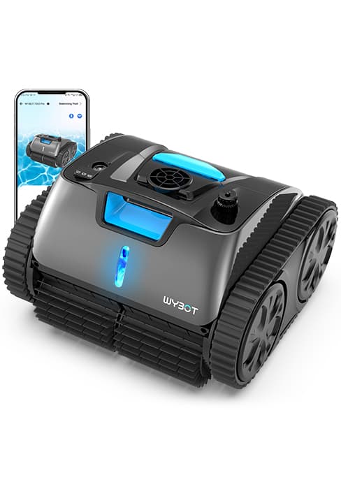 (2024 Upgrade) WYBOT C1 Robotic Pool Cleaner for In Ground Pools up to 65 FT in Length, 150mins Runtime, Cordless Pool Vaccum with Wall Climbing Function, Larger Top-Loading Filters Green