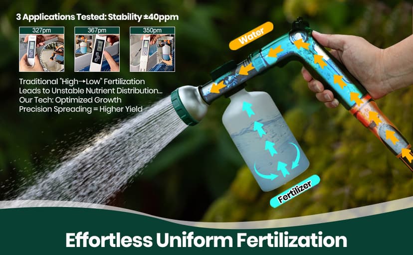 VENETIO 8-Dial Hose End Sprayer for Liquid Fertilizer/Soap | Precision Lawn, Yard & Garden Feeder with 16oz Bottle for Uniform Fertilizing and Watering Plants | Car, Dog Wash Hose Attachment Nozzle