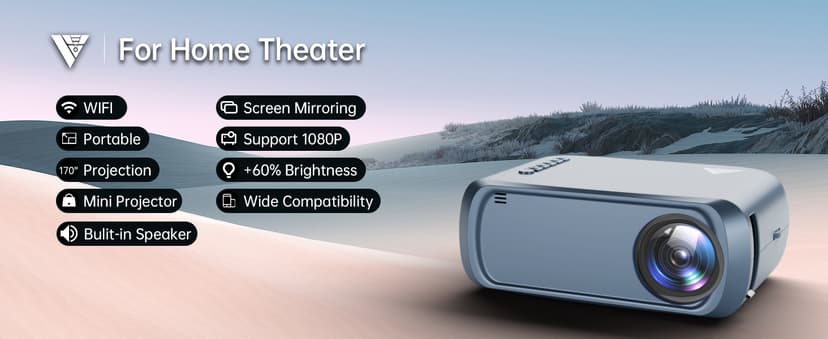Mini Projector, iTJQ Portable Projector 1080P Supported for Indoor Outdoor Movies, Phone Projector Compatible with iOS/ Android, Laptop, TV Stick/ PS5, USB/HDMI/Type-C