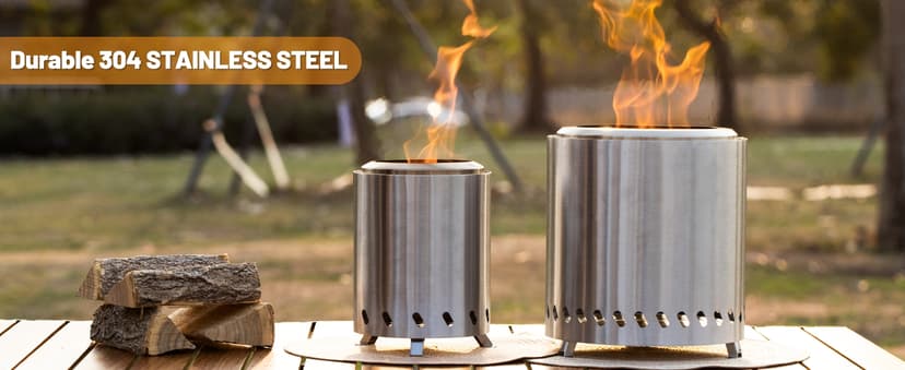 Table Top Firepit 6 Inch - Tabletop Fire Pit Camping Stove 304 Stainless Steel Pellet Patio Heater Portable Smokeless Fire Pit 6"x6.89" Silver