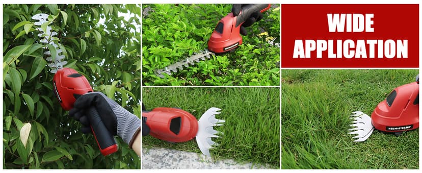 NEU MASTER Cordless Grass Shear, 2-in-1 Handheld Hedge Trimmer, 7.2V Electric Grass Trimmer with Type-C Cable and 2.0Ah Rechargeable Battery, Lightweight Shrubbery Trimmer for Garden Yard Lawn