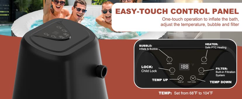 LILYPELLE 2-4 Person Inflatable Hot Tub, Portable Large Round Hottub with 120 Bubble Jets, Outdoor Spa Set Included Heater Pump, Filter and Spa Cover, 72" X 72" X 25"