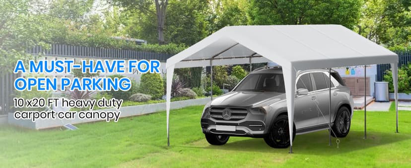 Carport 10x20 Heavy Duty Portable Garage,Galvanized Frame Carport Canopy,Portable Garages and Shelters with 8 Leg&4 Wind Rope,Car Tent Garage with All-Season Tarp for Boat Truck Bike,Without Sidewall