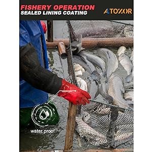 25" Extra-Long Waterproof Gloves with Cotton Liner - Heavy Duty, Aquarium & Pond Cleaning, Seafood Working