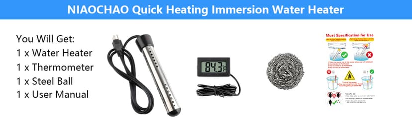 2000W Immersion Water Heater Electric, Portable Bucket Heater with 304 S S, Submersible Bathtub Pool Heater with LCD Thermometer Heats up to 5 Gallons of Water in Minutes