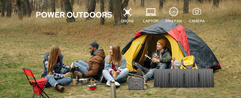 Portable Power Station with Foldable 40W Solar Panel, 100W Solar Powered Generator with Panels,110V AC Outlet Camping Solar Power Bank 146Wh Lithium Battery Pack for Home RV Outdoor Power Outage