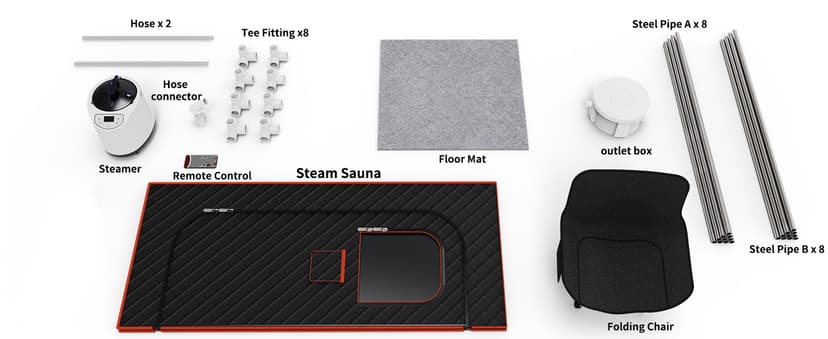 Portable Sauna for Home, Sauna Box Sauna Tent with 3L Steamer, Remote Control, Folding Chair and Foot Pad, Full Size Personal Steam Saunas for Home Spa, 15 Levels, Orange