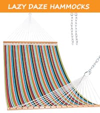 Lazy Daze Hammocks 12 FT Quilted Fabric Double Hammock with Spreader Bars and Detachable Pillow, 450 LBS Weight Capacity, Mixed Blue Stripes