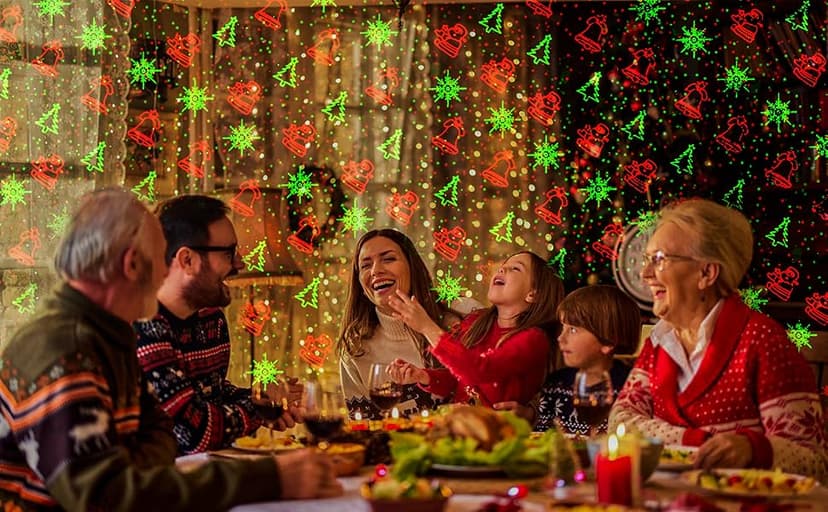 Christmas Projector Lights Outdoor, Waterproof Christmas Laser Lights Landscape Spotlight Decorative Stage Lights with Red and Green Xmas Patterns for Party Garden Patio Wall Ceiling Floor