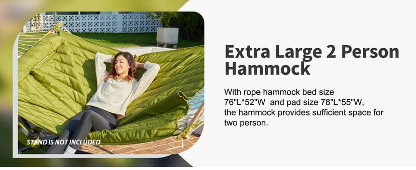 Outdoor Double Hammock with Hardwood Spreader Bars, Cotton Rope Hammock with Polyester Pad and Pillow, 475 LBS Capacity 2 Person Hammock, Large Hammock for Patio Backyard Poolside - Terracotta