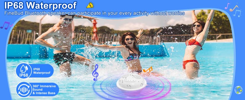 Floating Pool Speakers with Colorful LED Lights, IP68 Waterproof Pool Speakers Bluetooth, 16W Stereo Loud Sound Hot Tub Speaker, TWS Pairing, Hands-Free Portable Bluetooth Pool Speaker for Spa