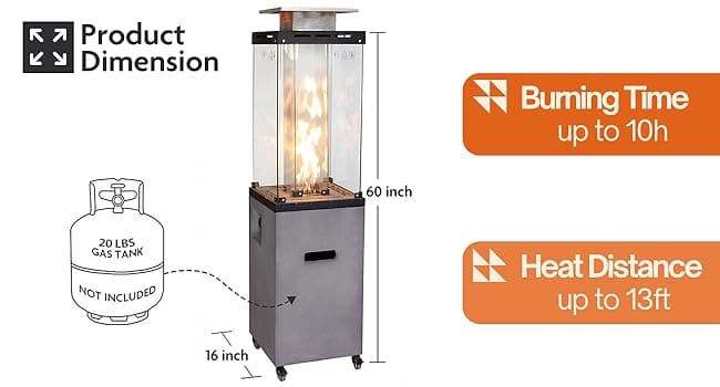 Afterglow Outdoor Patio Propane Fire Heater with Weather Cover Glass 41000 BTU Fireplace Patented & CSA Certificated, Cement Gray