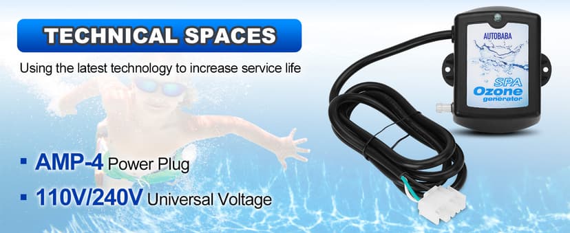 50-100mg/h Spa Ozone Generator Kit SPA-124, Provide High Output of Stable Ozone for Spas, Hot Tubs and Cold Plunge, Ozone Kit Generator for Home - Universal: 110V / 240V (AMP-4 Plug)