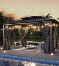 Aoxun 10'x12' Hardtop Gazebo, Aluminum Frame Canopy with Double Galvanized Steel Roof, Outdoor Metal Pavilion with Netting, Curtains for Backyard, Patio and Deck