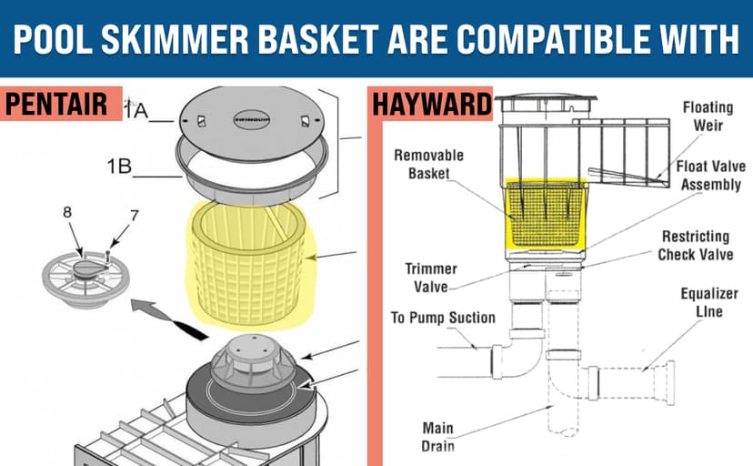 Swimables Pool Skimmer Basket for Inground Pool Compatible with Pentair U-3 Skimmer Basket and Hayward SP1070 Pool Basket | Built-in Brass Weight | 316 Stainless Steel Handle & Convenient Rubber Grip