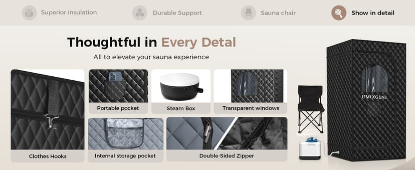 Sauna Box,Portable Sauna for Home use with Ten Aluminium foil Heating Blankets,Personal Steam Sauna with 3L Steamer, 9 Levels, Folding Chair,Extra Large Size (36 * 36 * 71inch)