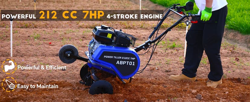 Rear Tine Tiller– 7HP 212CC 4-Cycle Gas Engine, 22" Adjustable Width, Heavy Duty High Carbon Steel Tines, Instant Reverse, Tiller for Gardening, New Ground Breaking & Deep Soil Cultivation