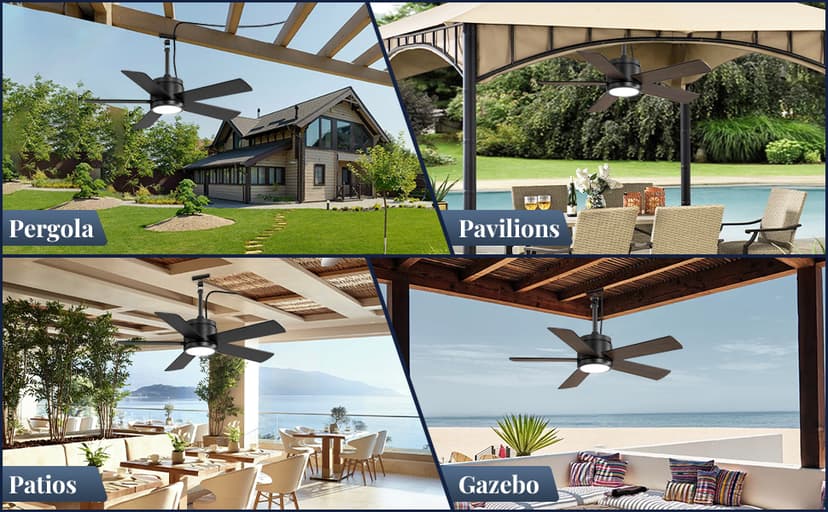 42 In Waterproof Outdoor Ceiling Fan with Light and Remote IP65 Plug in Wet Rated Outdoor Ceiling Fans for Patios Waterproof Gazebo Hanging Fan 3CCT 6 Speed, for Outside Porch Pergola Garage