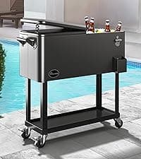 YITAHOME 80 Quart Patio Cooler Cart with Bottle Opener Drainage, Portable Rolling Beverage Cart for Pool Deck Party Cookouts