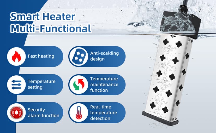 Portable Water Heater for Bathtub and Bucket, 1800W Fast Heating with Real Time Temperature Display, Adjustable Thermostat and Anti Dry Burn Protection, Stainless Steel Heating Rod, Immersion Heater