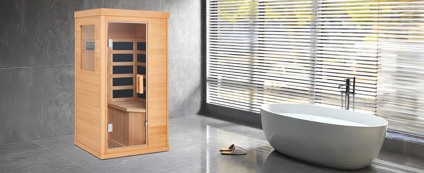 1 Person Infrared Sauna, Full Spectrum Mini Sauna for Home, Indoor Dry Sauna with 4 Heater Panels, Bluetooth Speaker, Tempered Glass Door, Compact and Easy to Use, 110V