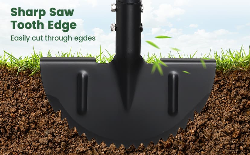 Edger Lawn Tool, Sharp Saw-Tooth Half Moon Hand Lawn Edging Tool for Landscaping, Adjustable 49" Long Handle Manual Edgers with T-Grip for Sidewalk Yard Garden Flower Bed Border Cable Burying