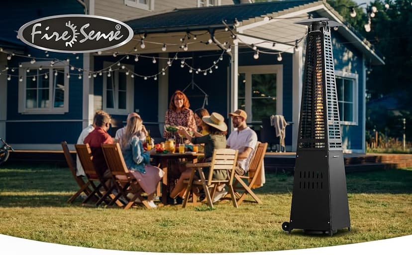 Fire Sense 66991 Pyramid Flame Patio Heater 40,000 BTU Outdoor Propane Heater Tower with Wheels - Black