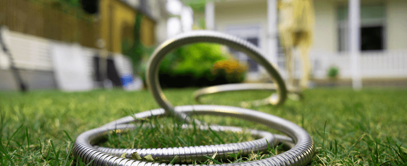 Girafe Tools Garden Hose 100ft x 5/8", 304 Stainless Steel Metal Water Hose, No Kink Garden Water Hose with 9 Pattern Spray Nozzle, Flexible, Lightweight, Kink Free Hose for Yard, Outdoor