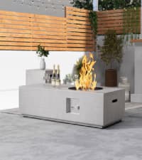 42" Rectangular Propane Fire Pit – 50,000 BTU Fire Table with Wind Guard Glass, Lid, Rocks and Cover – Backyard Fire Pits Outdoor – Propane Gas Fireplace for Deck or Patio (Grey, 42" Standard)