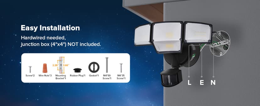 LUTEC 80W 9000LM LED Security Light Motion Sensor Outdoor Lights, 4 Head LED Flood Lights Outdoor 5000K Daylight, IP65 Waterproof, Motion Detected Lights for Outside, House, Garage, Yard (Black)