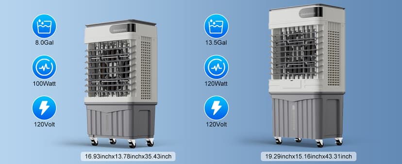 MEPTY 2500CFM Swamp Cooler Air Conditioner, 3-IN-1 Evaporative Air Cooler with 8Gal Tank, 120°Oscillation, 12H Timer, Remote Control, 3 Speeds, Outdoor Cooling Fan for Patio, Garage, Porch,Indoor Use