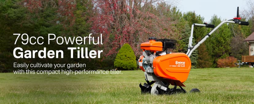 NOVUS 17-Inch Gas Tiller for Gardening, 79cc 4-Cycle Gas Engine, 2-in-1 Front Tine Tiller Cultivator, Toolless Tilling Width Adjustment, Forged Steel Tines, Integrated Transport Wheels