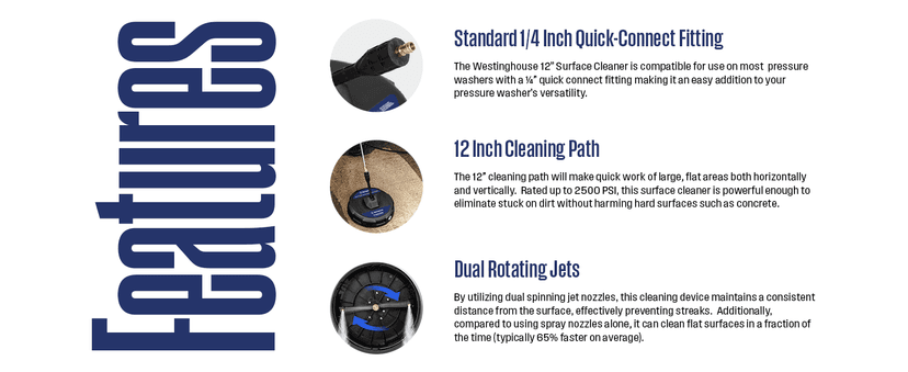 Westinghouse PWSC12 12" Pressure Washer Surface Cleaner Attachment - 2500 Max PSI, 1/4” Connector