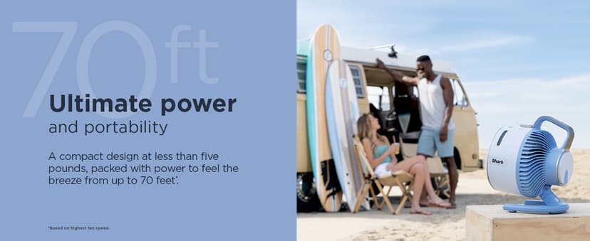 Shark FlexBreeze HydroGo Fan—Ultra-powerful portable fan with indoor + outdoor mist, Up to 70 feet of reach, corded & cordless, up to 12-hr. battery, 5 speeds, evaporative misting, Dove, FA052DV